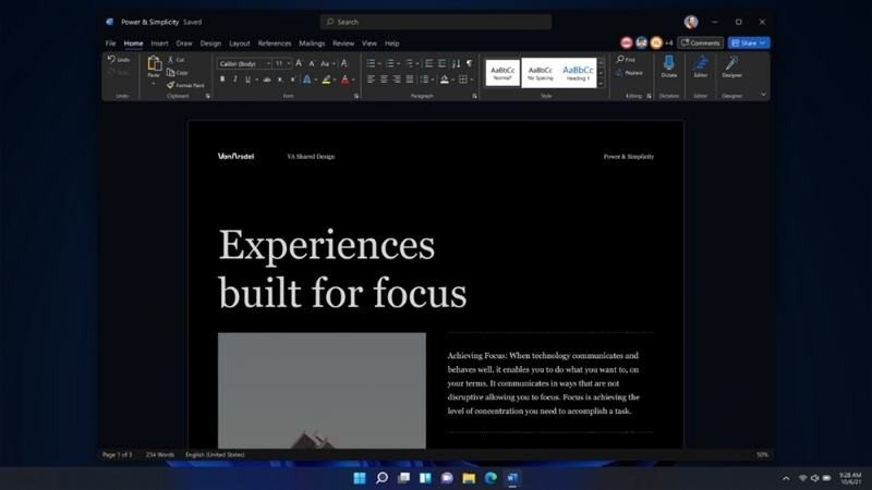 Microsoft Office New Design Dark Mode