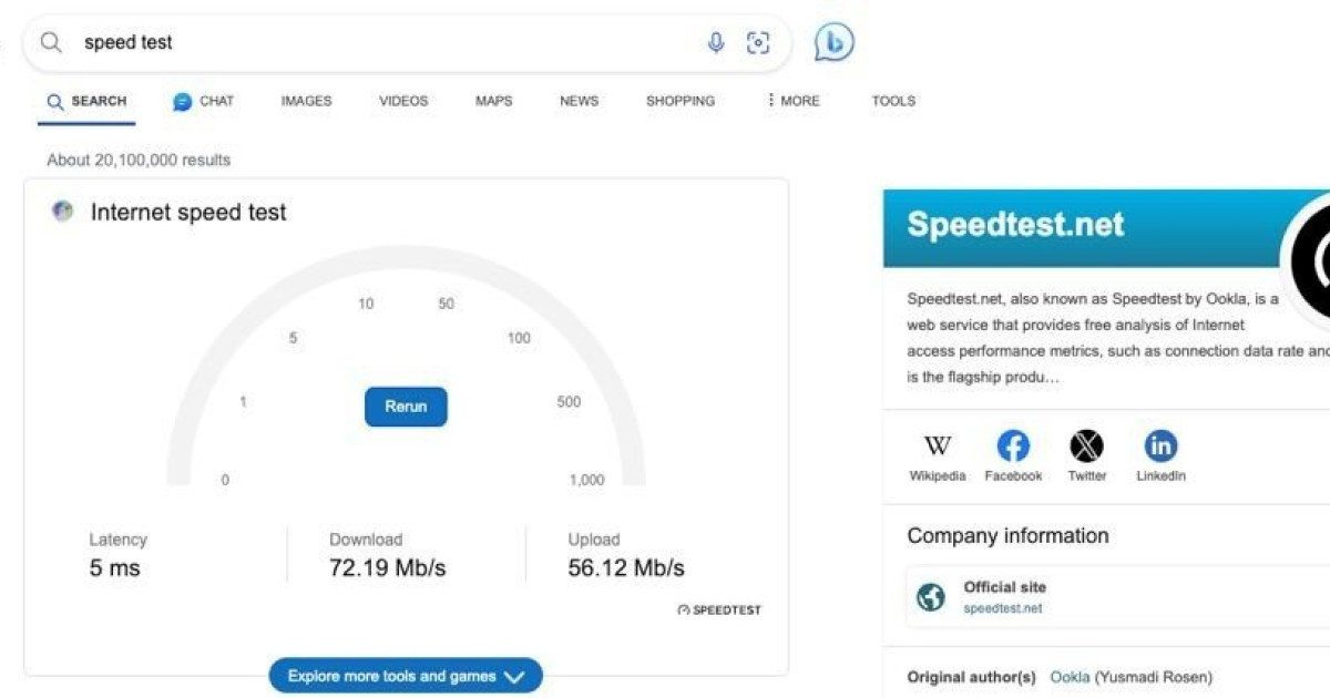 Η Microsoft ενσωμάτωσε το Speedtest της Ookla στο Bing