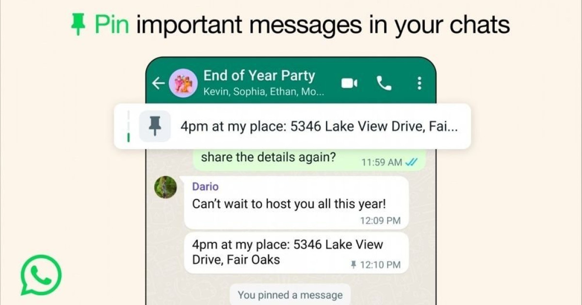WhatsApp チャットに最大 3 つのメッセージをピン留めする
