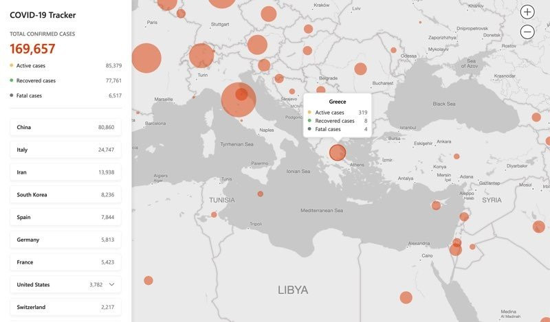Η Microsoft έφτιαξε τον καλύτερο διαδραστικό χάρτη για τον κορωνοϊό 1