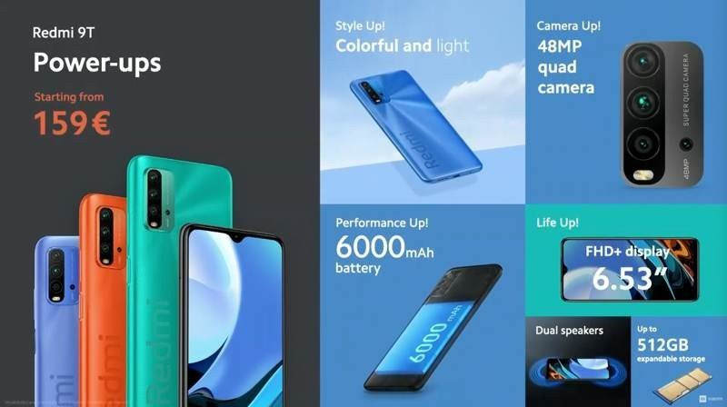 Redmi 9T: Επίσημα με οθόνη 6.53'' FHD+, τετραπλή κάμερα, μπαταρία 6000mAh